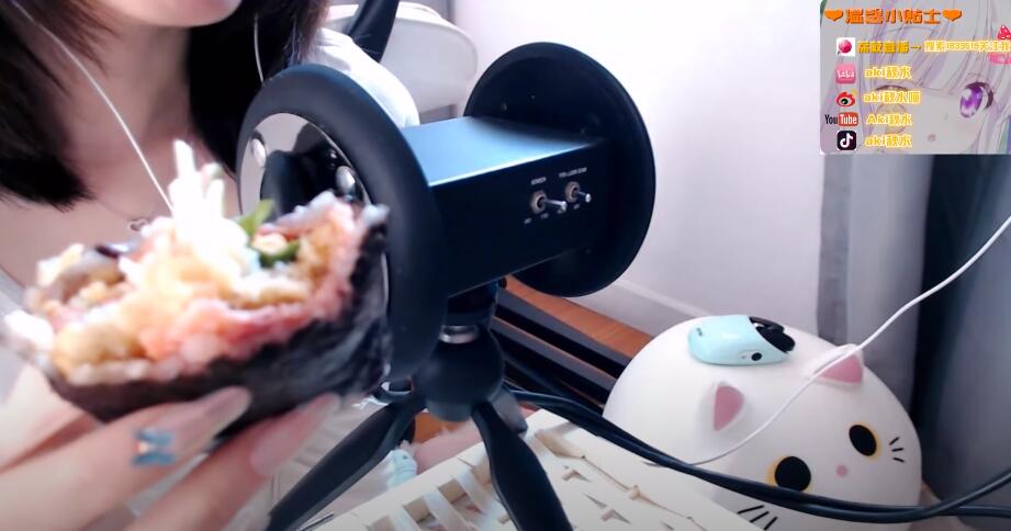 【Aki秋水ASMR】4.24跟秋水一起吃饭团叭~片尾惯例彩蛋 Aki's Chinese ASMR 吃播 relaxing-助眠音声网